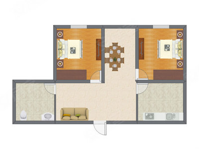 2室2厅 94.57平米户型图