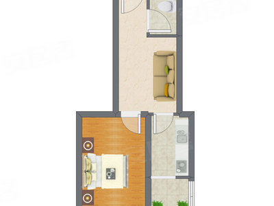 1室1厅 44.93平米户型图