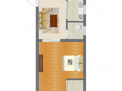 1室1厅 43.06平米户型图