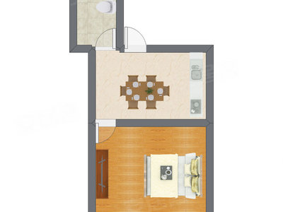 1室1厅 19.71平米户型图