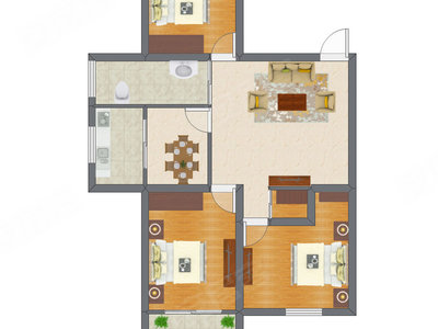3室1厅 65.47平米