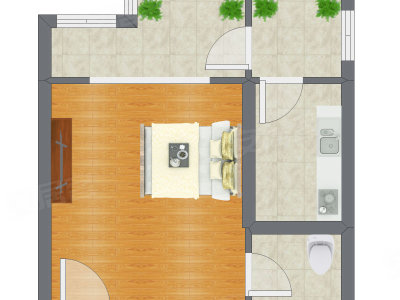 1室0厅 46.17平米户型图