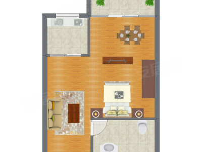 1室0厅 41.75平米户型图