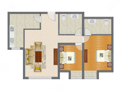 2室1厅 74.98平米户型图