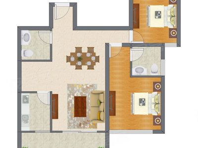 2室2厅 90.49平米户型图