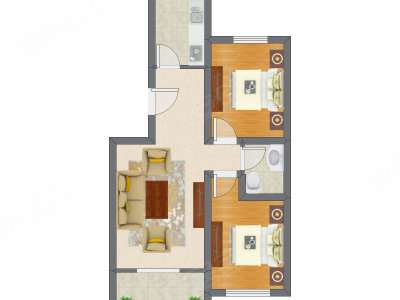 2室1厅 46.21平米户型图