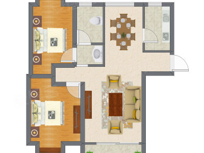2室2厅 87.54平米户型图