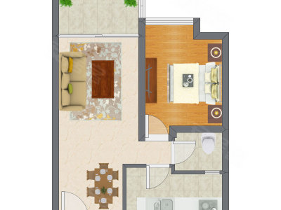1室2厅 45.89平米户型图