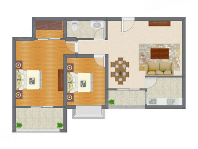 2室2厅 88.35平米户型图