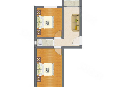 2室1厅 54.36平米户型图