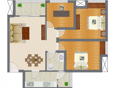 2室2厅 69.55平米