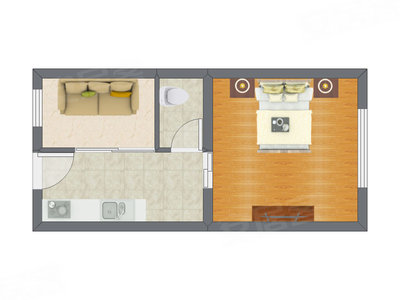 1室1厅 40.63平米户型图