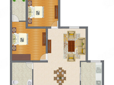 2室2厅 92.78平米户型图