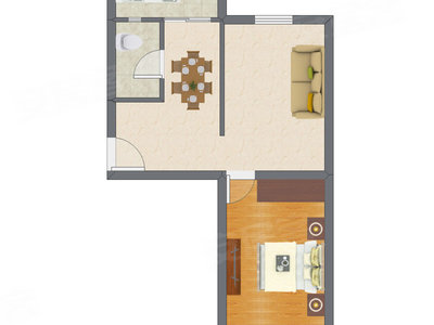 1室2厅 57.50平米户型图