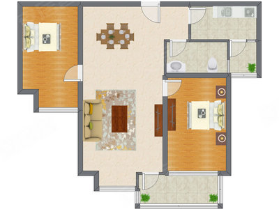 2室2厅 92.31平米户型图