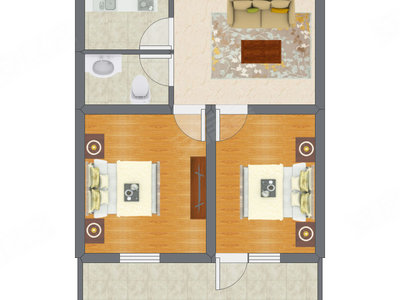 2室1厅 49.50平米