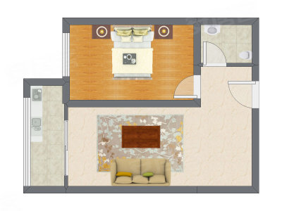 1室1厅 55.77平米户型图