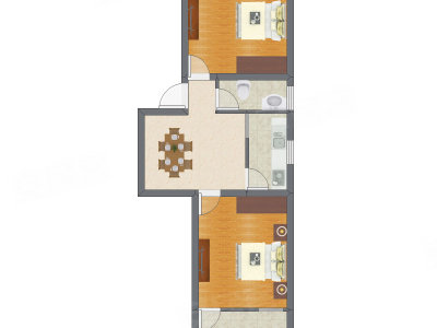 2室1厅 47.12平米户型图