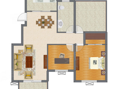 2室2厅 90.62平米户型图