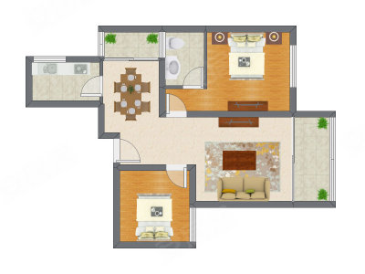 2室2厅 88.69平米户型图