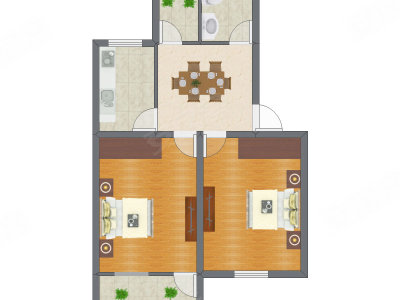 2室2厅 57.41平米户型图