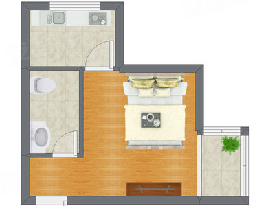 1室1厅 35.00平米户型图
