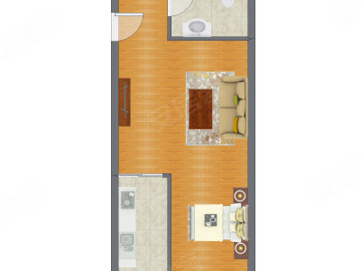 1室1厅 58.40平米户型图