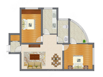 2室2厅 85.35平米户型图