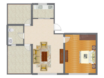 1室2厅 60.28平米户型图