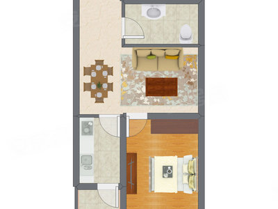 1室2厅 49.40平米户型图