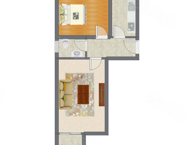 1室1厅 51.71平米户型图