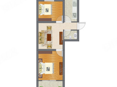 2室1厅 38.29平米户型图