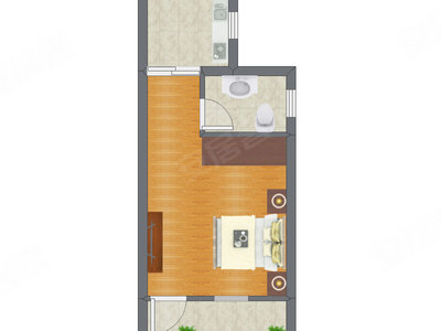1室0厅 33.89平米户型图