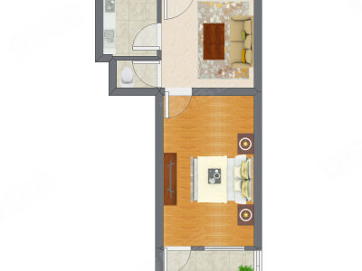 1室1厅 43.76平米户型图