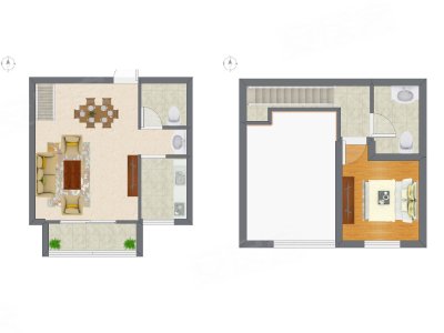 1室2厅 68.27平米户型图