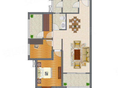 2室2厅 90.44平米户型图