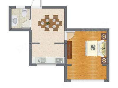 1室2厅 37.21平米户型图