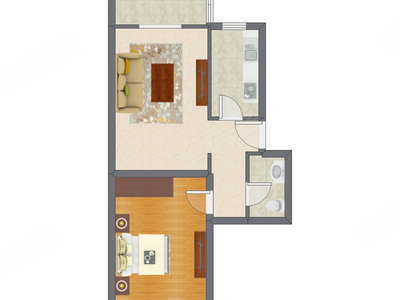 1室1厅 70.67平米户型图