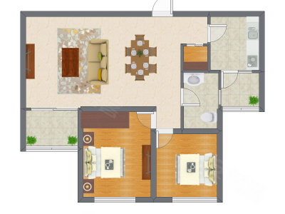 2室2厅 92.75平米户型图