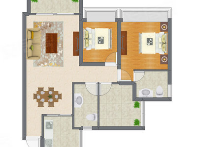 2室2厅 89.74平米户型图