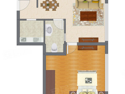 1室2厅 65.99平米户型图