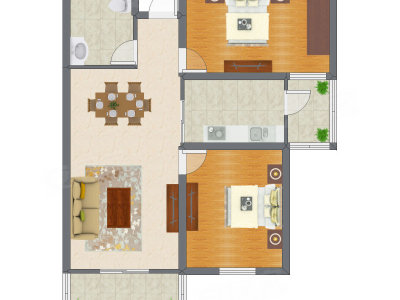 2室2厅 98.32平米户型图