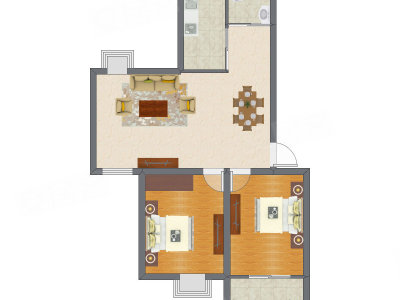 2室2厅 61.87平米户型图