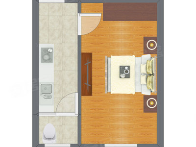 1室0厅 34.17平米户型图