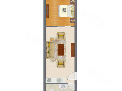 1室1厅 56.93平米户型图