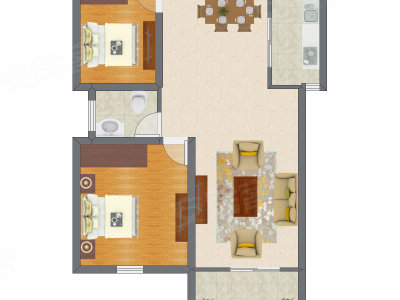 2室1厅 66.73平米户型图