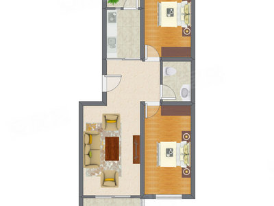 2室1厅 58.16平米户型图