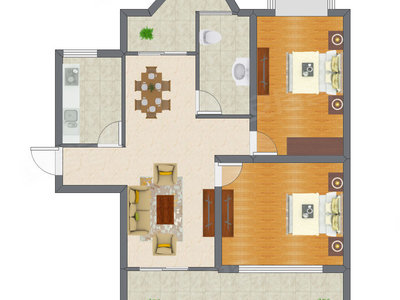 2室2厅 76.81平米户型图