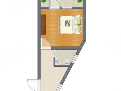 1室1厅 38.54平米户型图