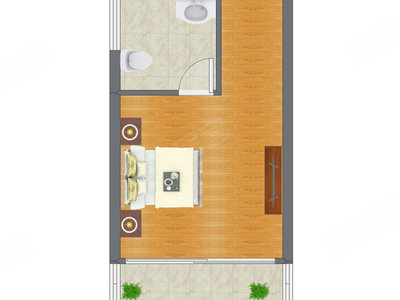 1室1厅 33.55平米户型图